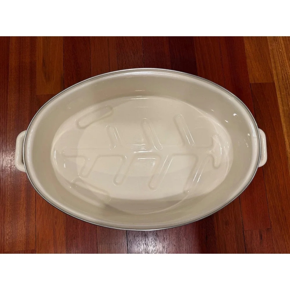 Vntg Watercolor Hearthside Blush‎ Enamelware Oval Roasting Pan with Lid Floral